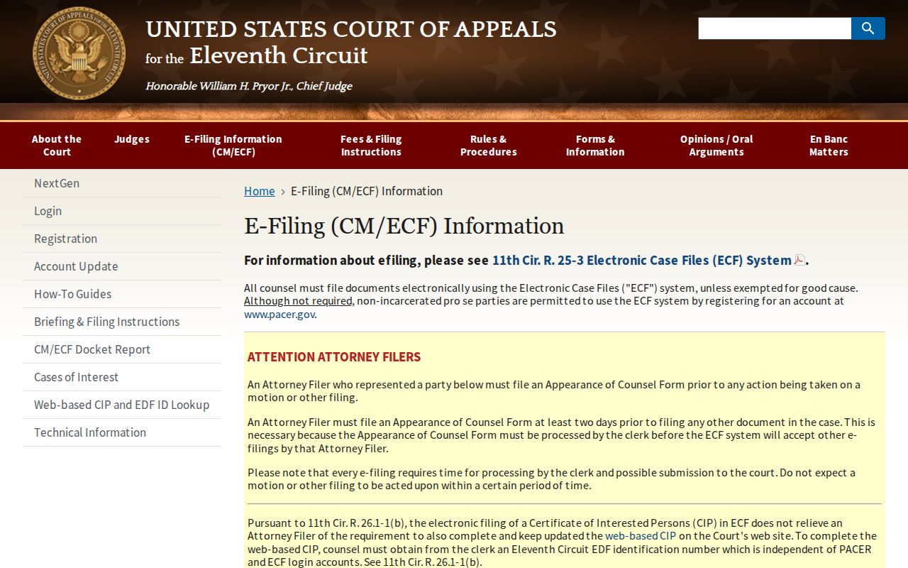 Eleventh Circuit CM ECF docket report access route