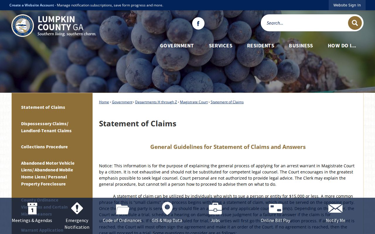 Lumpkin County Magistrate Statement of Claim forms and filing route