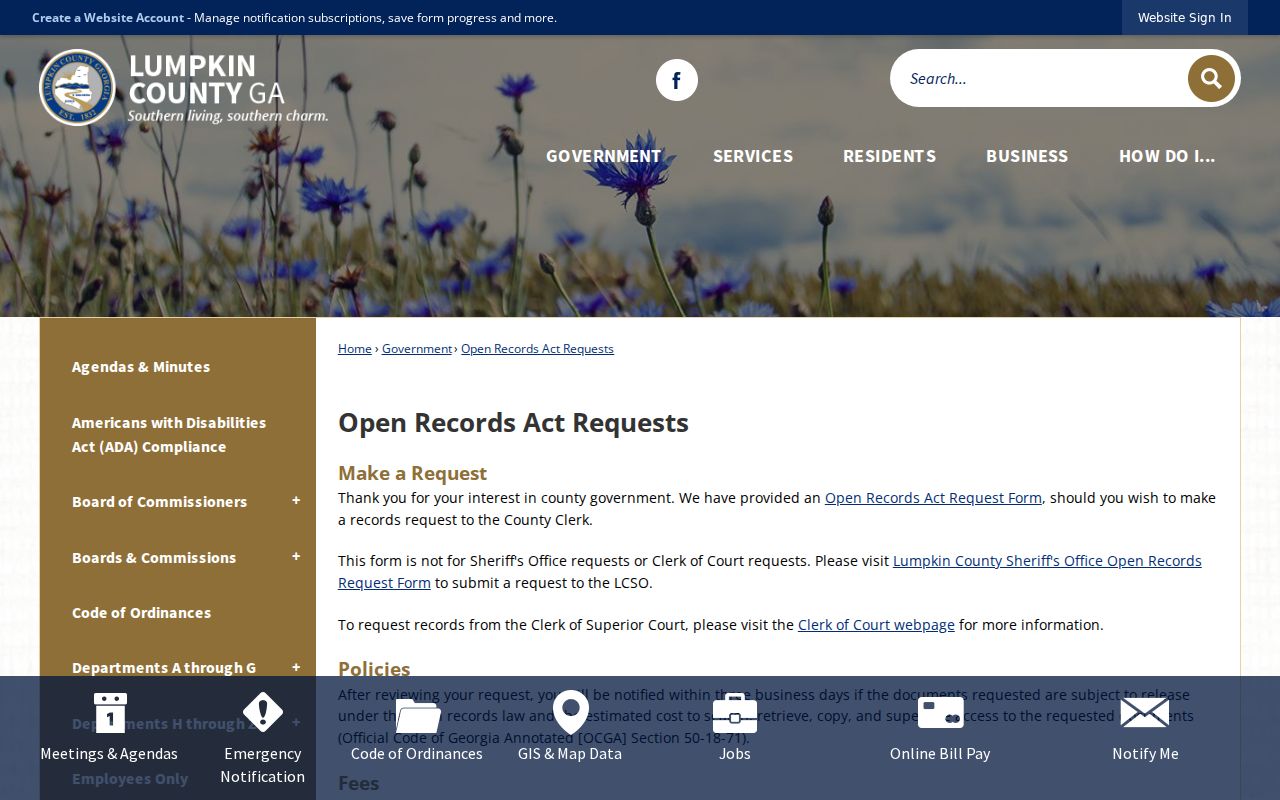 Lumpkin County court records open records policy