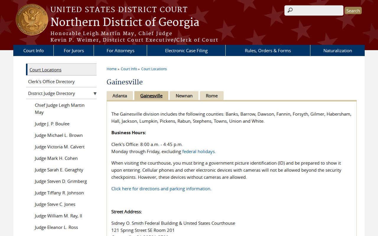 Northern District of Georgia Gainesville Division information serving Lumpkin County