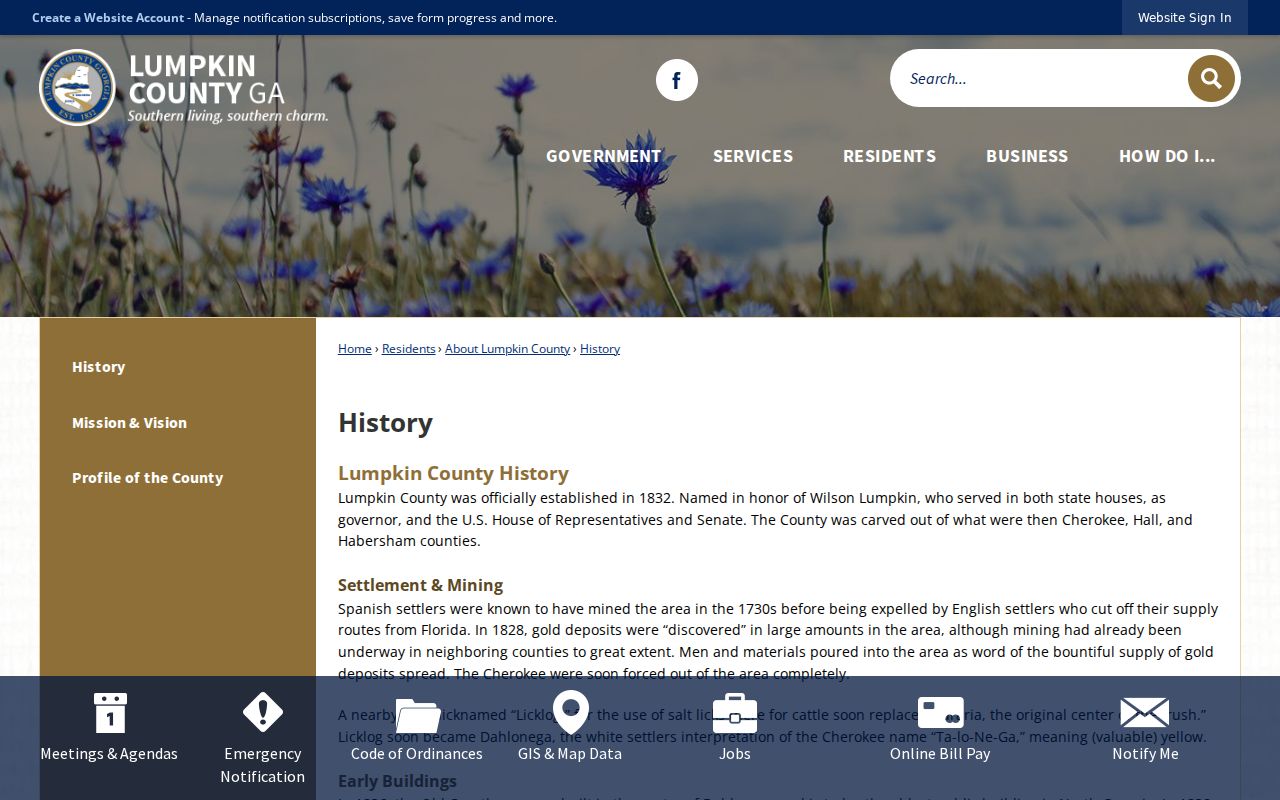 Official Lumpkin County history page describing the Old Courthouse