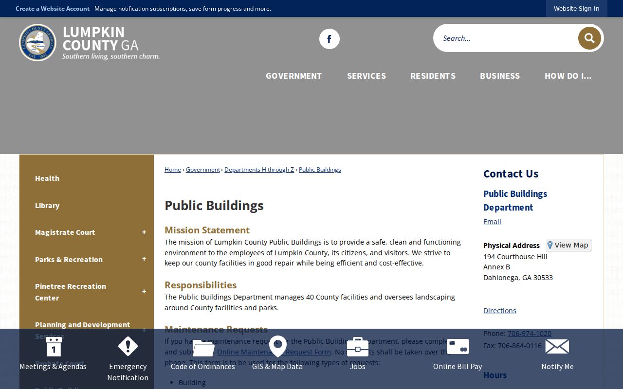 Lumpkin County public buildings page with Justice Center context