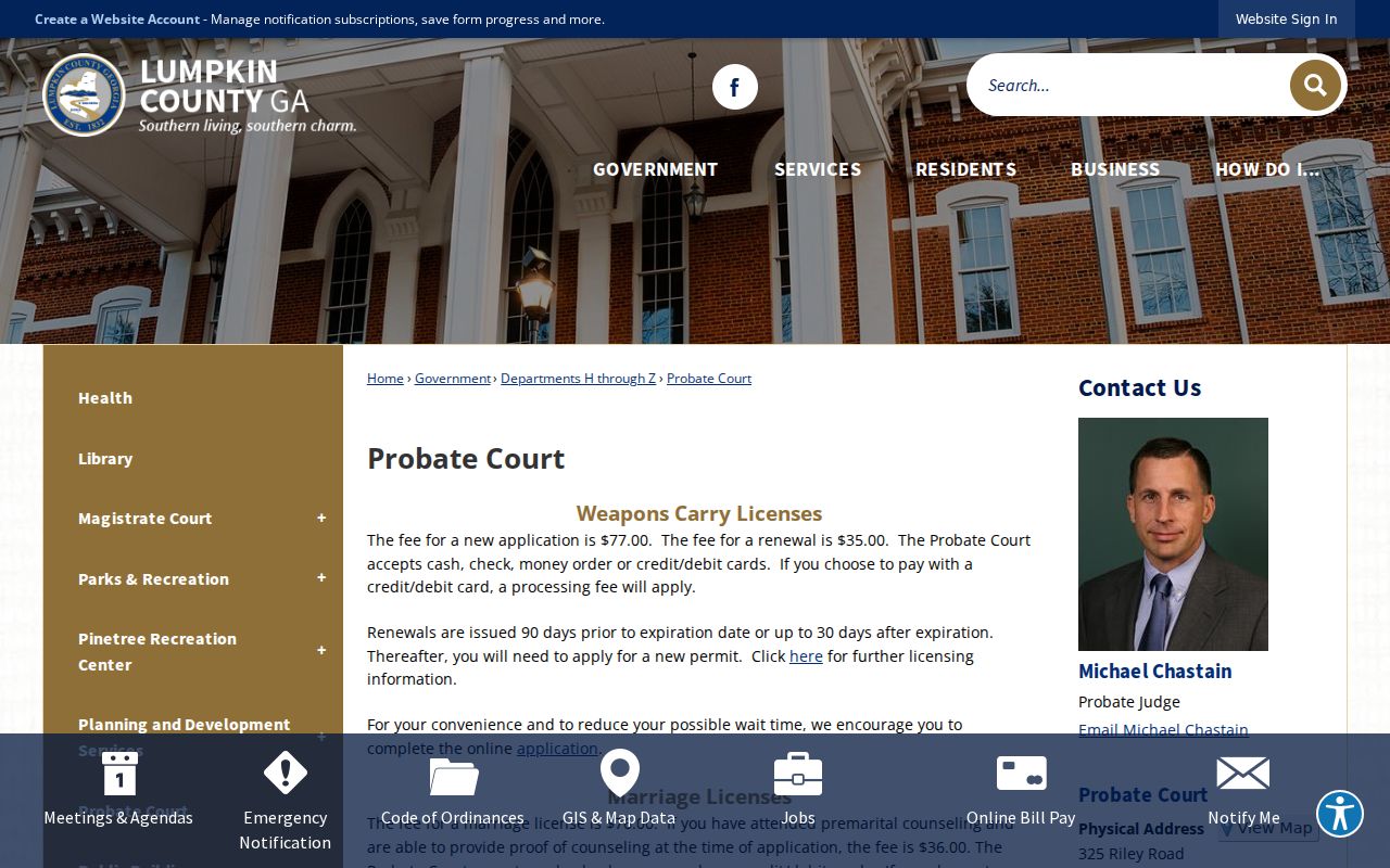 Lumpkin County traffic tickets Probate Court information